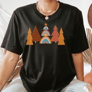 Boho Retro Rainbow Christmas Tree T-Shirt